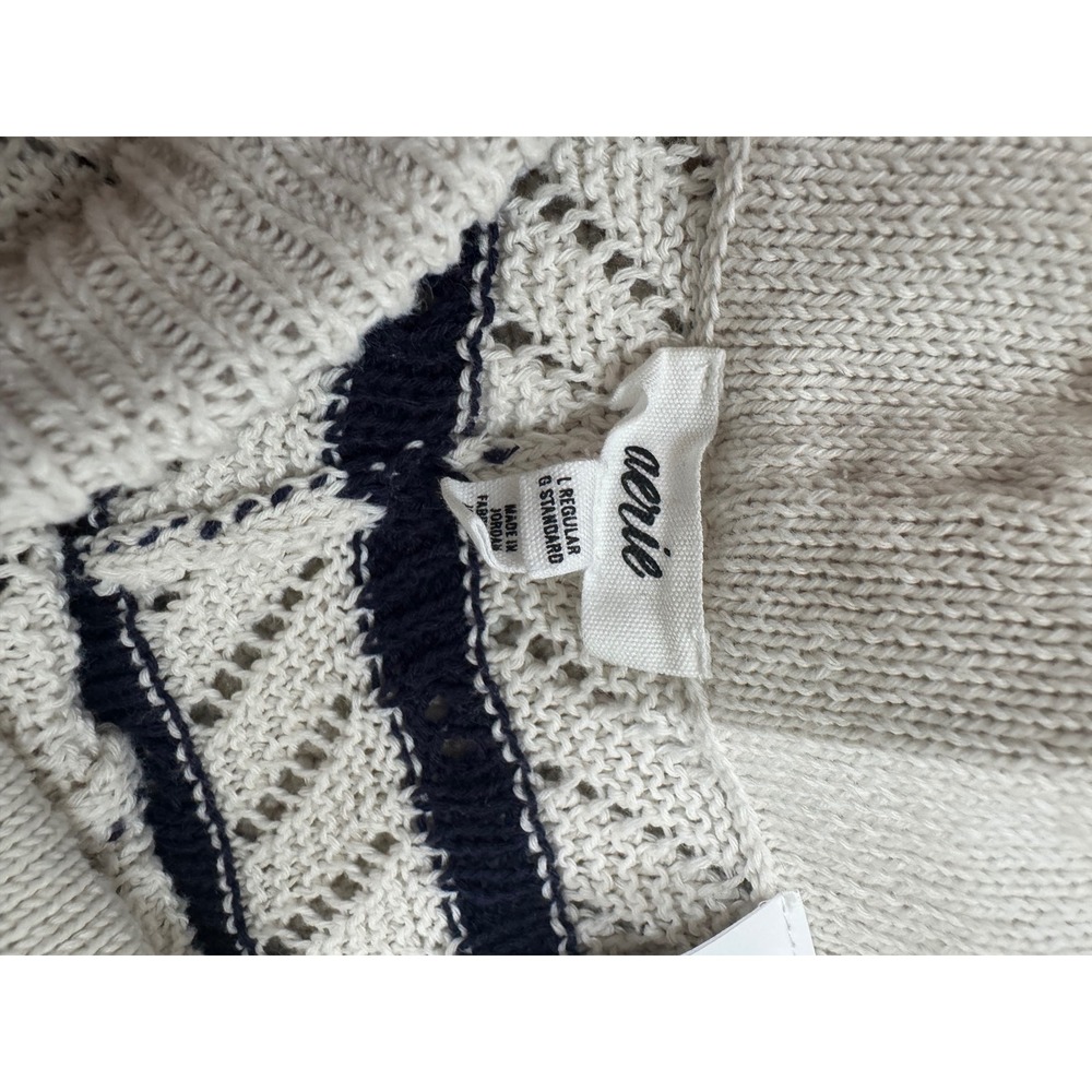 Aerie Women's Navy Blue Striped Knit Wide Leg Pants Drawstring Beach Resort Wear - Picture 7 of 11